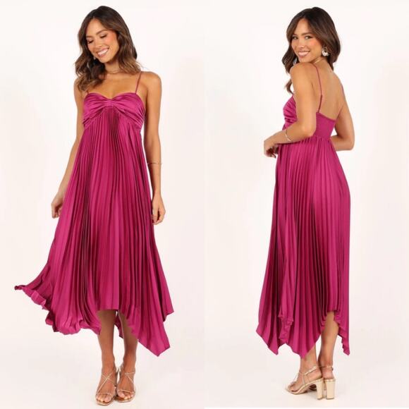 Petal & Pup Dress Womens 6 Magenta Vikki Pleated Sweatheart Midi Party Cocktail - Picture 1 of 14